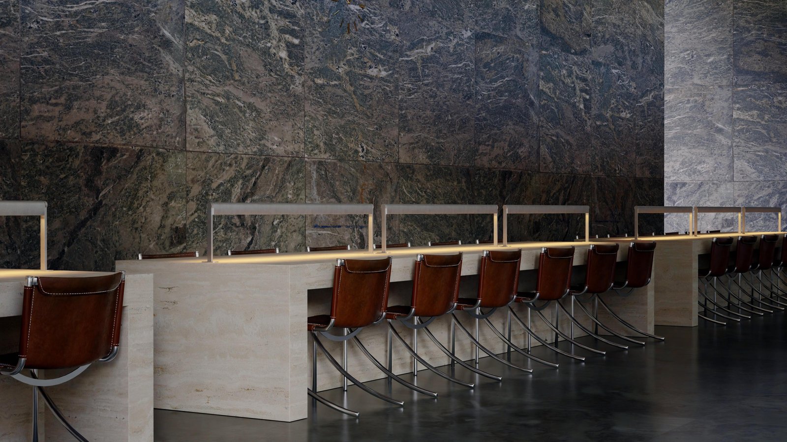 3D render of a Lambert & Fils Ipoli table lamps in a vintage bank