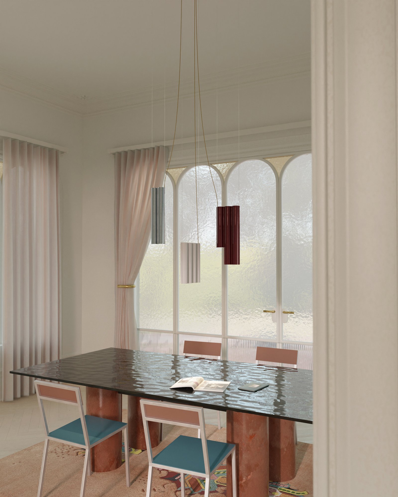 Lambert & Fils Silo suspension lamp cluster in a vintage parisien solarium.