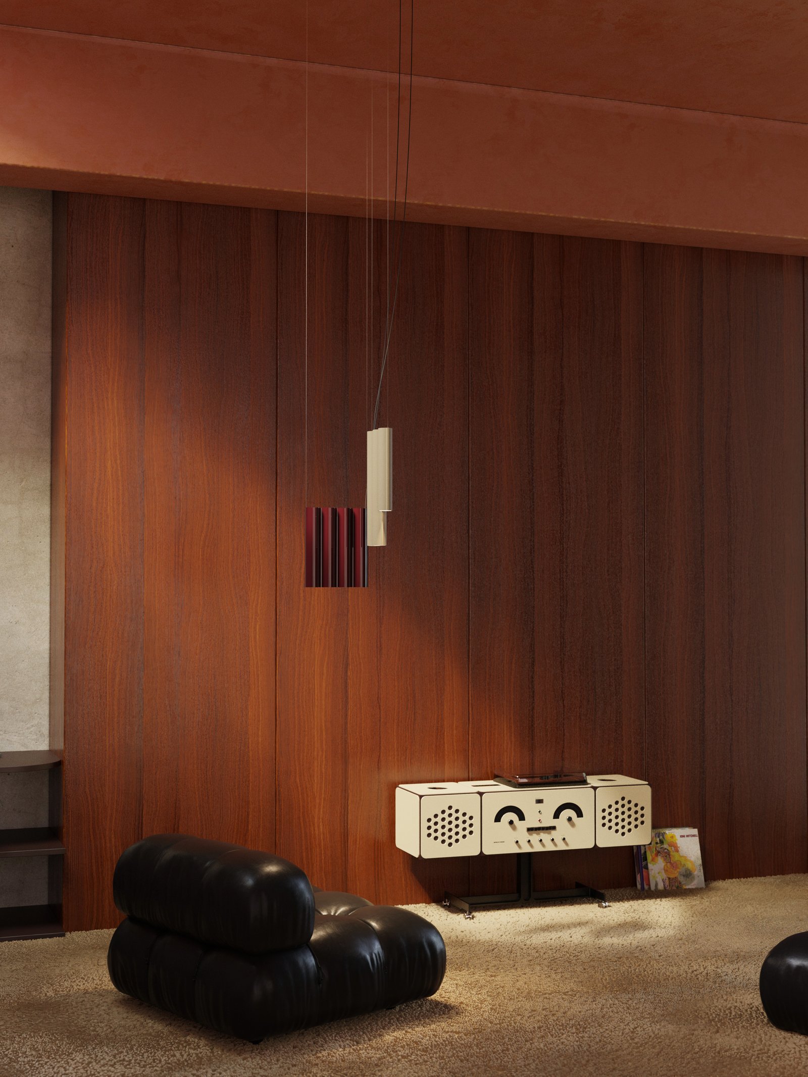 Lambert & Fils Silo suspension lamp cluster in a vintage italian interior setting
